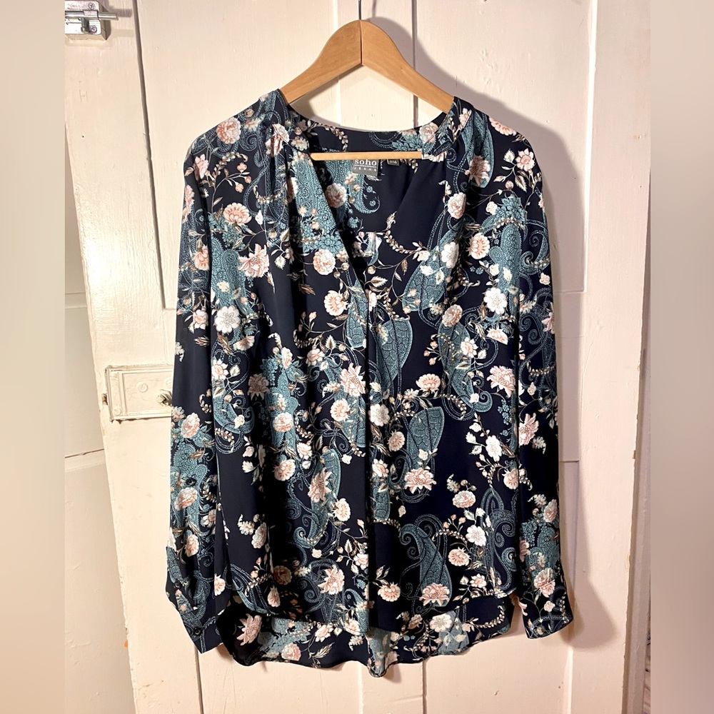 Navy floral blouse